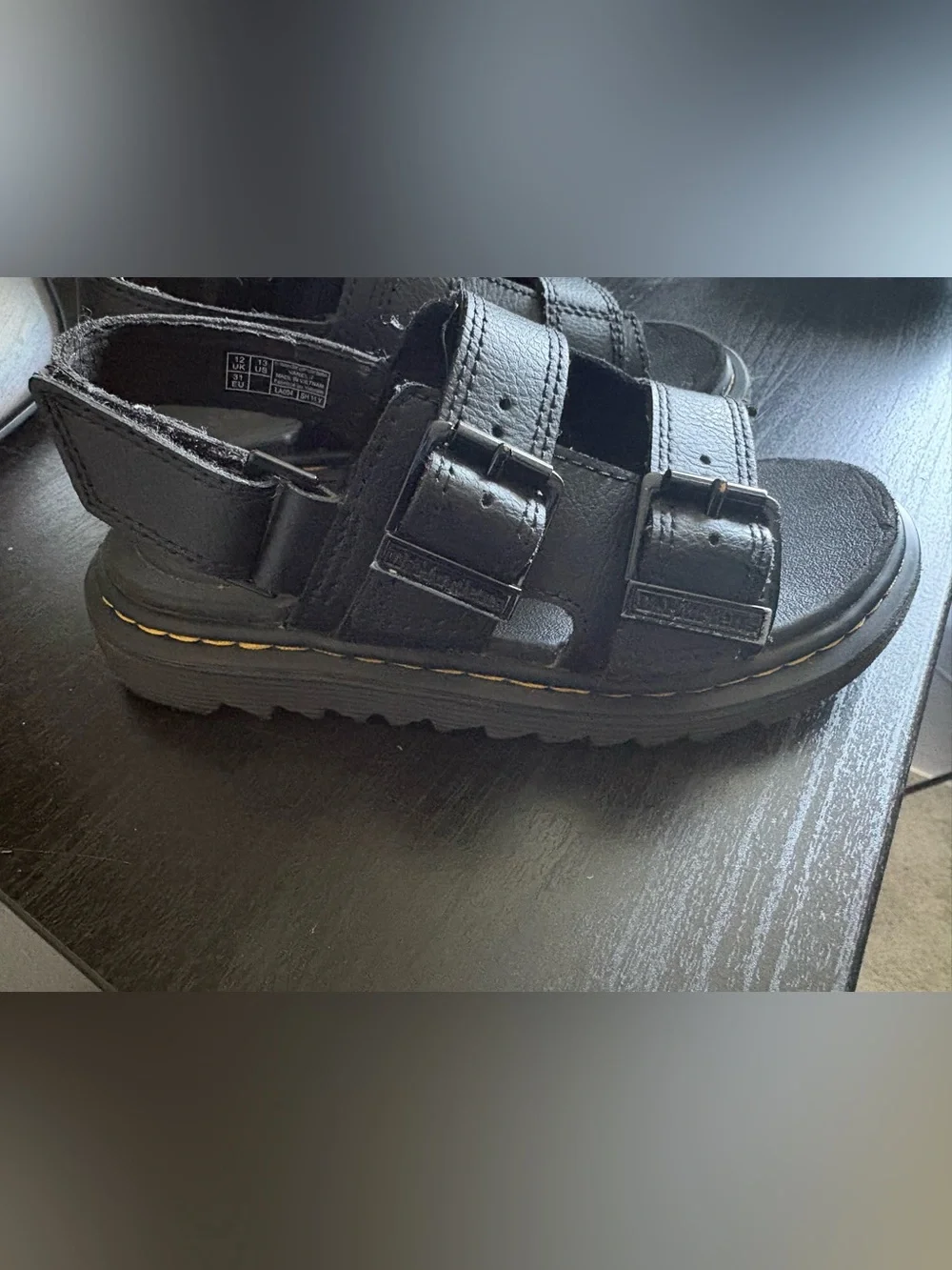 Dr. Martens Black Leather Double-Buckle Kids Sandals